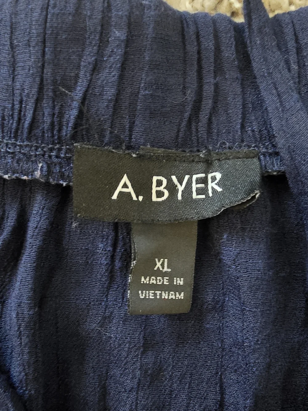 A. Byer Navy Off-Shoulder Camisole with Blue and Green Floral Embroidery